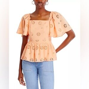 KOKO + MASON Eyelet Flutter Sleeve Peplum Top – Size XS